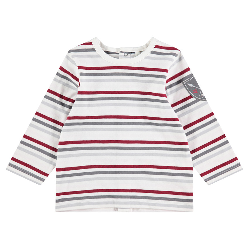 Tee-shirt manches longues avec rayures et badge 