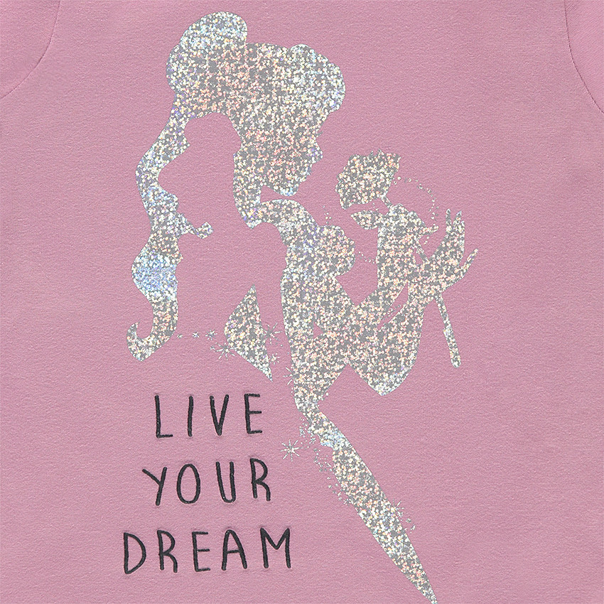 Tee-shirt en jersey uni avec princesse printée en foil iridescent 