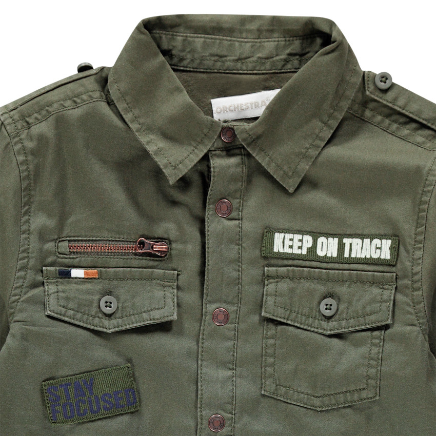 Surchemise en twill esprit militaire doublée jersey à poches 
