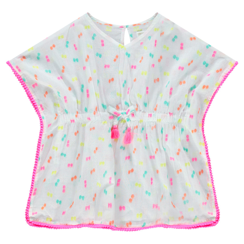 Tuniek in ponchostijl met grafische print en aantreklintjes 