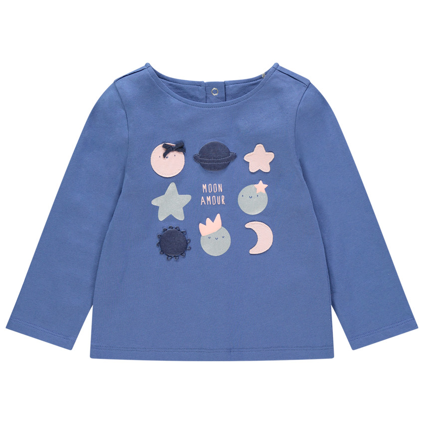 T-shirt manches longues uni à motifs lunes et étoiles 