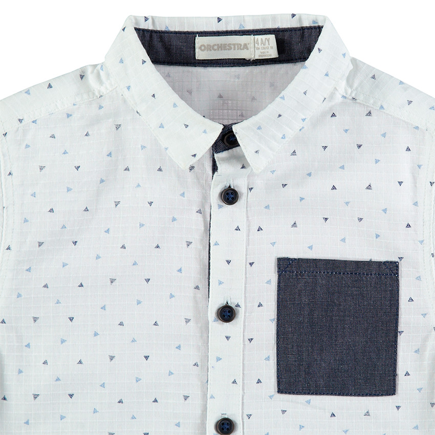 Chemise manches courtes à motifs graphiques et touches de chambray 