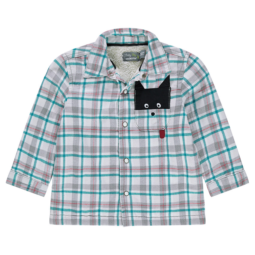 Surchemise en flanelle à carreaux doublée sherpa avec poche fantaisie 