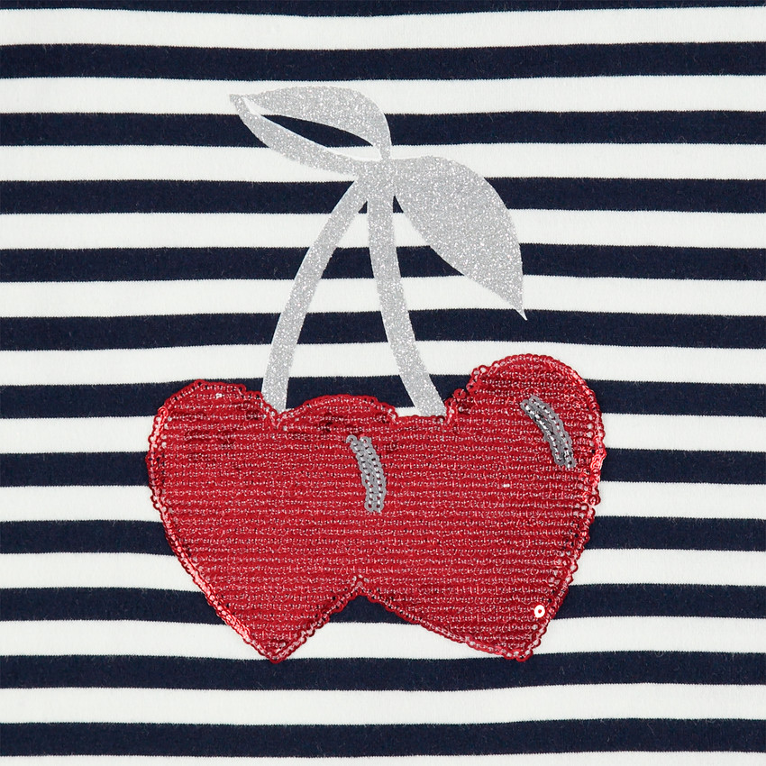 Ensemble avec tunique rayée motif cerises en sequins et legging à bandes 