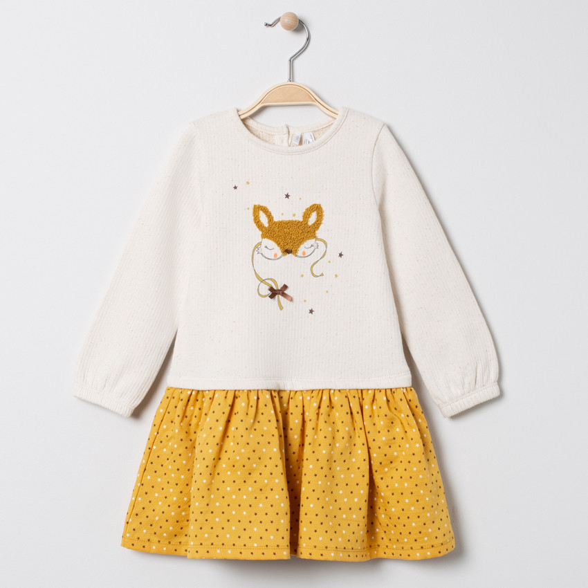 Robe manches longues motif renard en bouclette et étoiles 