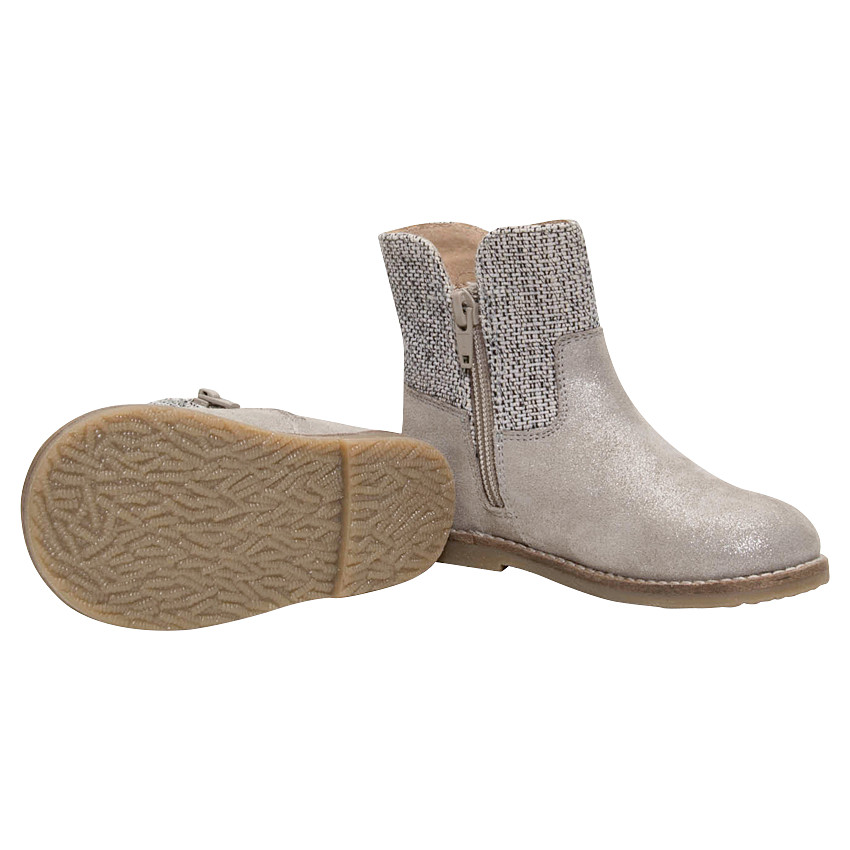 Bottines en cuir pailleté avec empiècement en tissu imprimé 