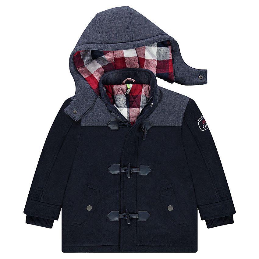 Duffle coat en drap de laine doublé flanelle avec capuche amovible 
