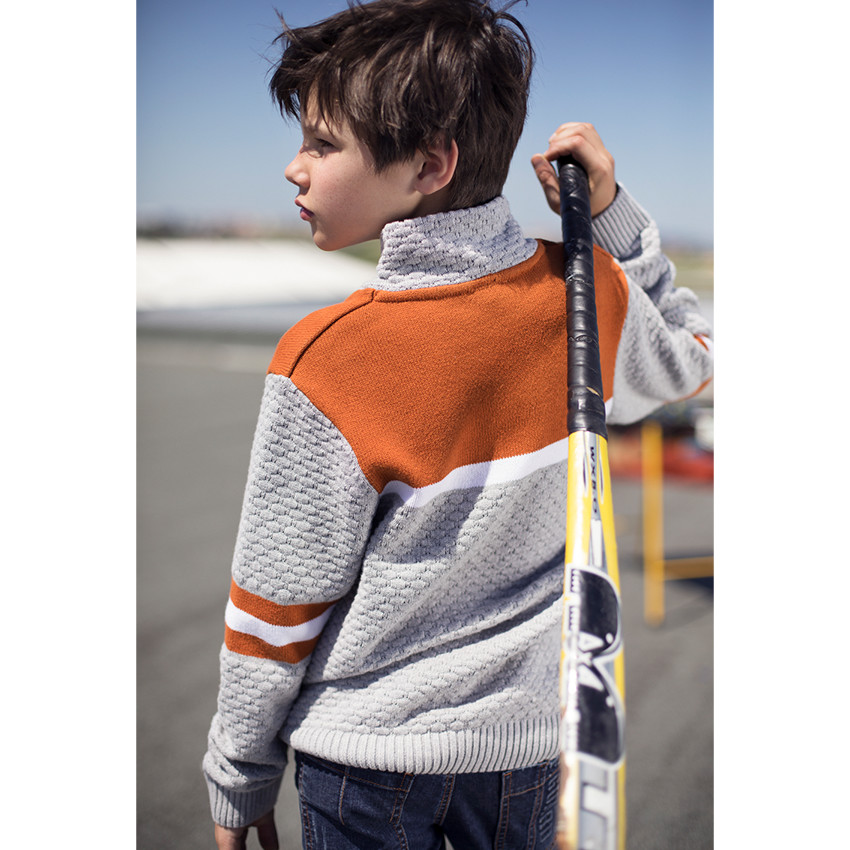 Junior - Pull en tricot fantaisie avec bandes contrastées  