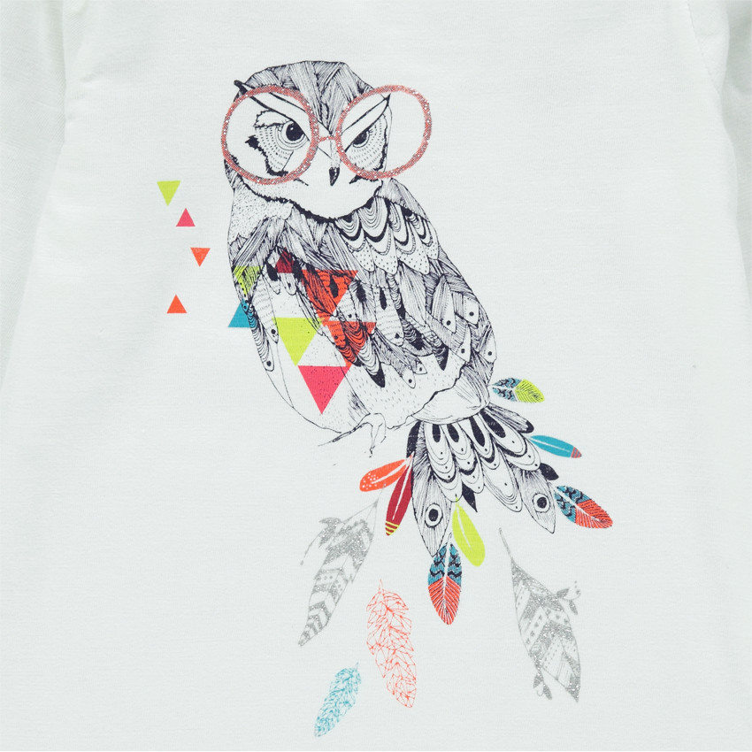 Pyjama long en jersey print chouette et imprimé plumes 