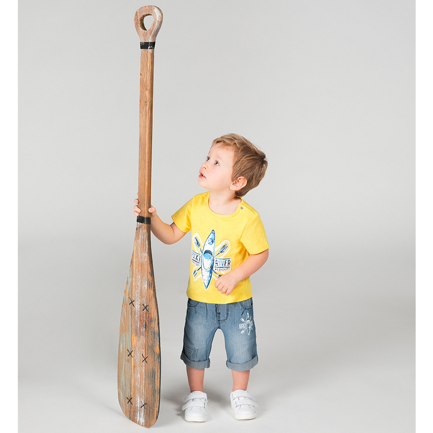 Bermuda en denim effet used avec print kayak 