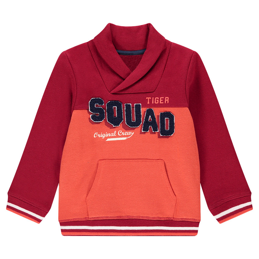 Sweat en molleton bicolore avec inscription en bouclette et poche 