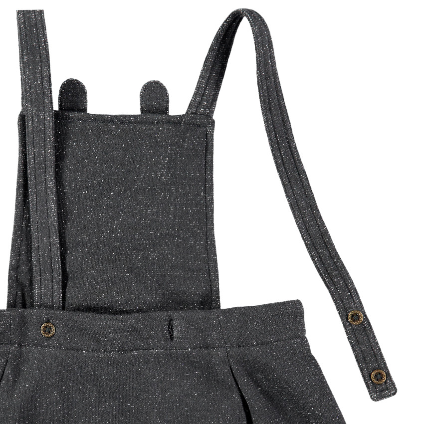 Robe salopette en maille mélangée de fil argenté et poche forme lapin 