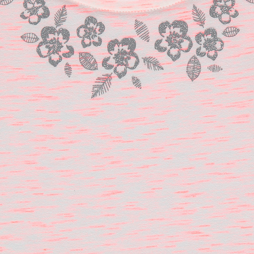 Tee-shirt manches 3/4 avec épaules ajourées et fleurs argentées 