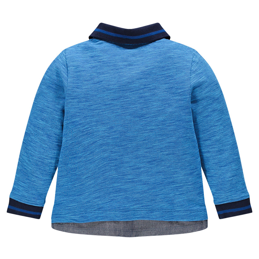 Polo manches longues bi-matière avec effet de superposition et patch fantaisie 