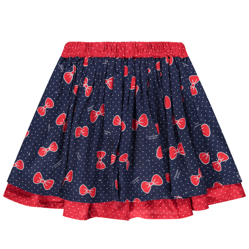 Jupe volantée à noeuds et pois all-over 