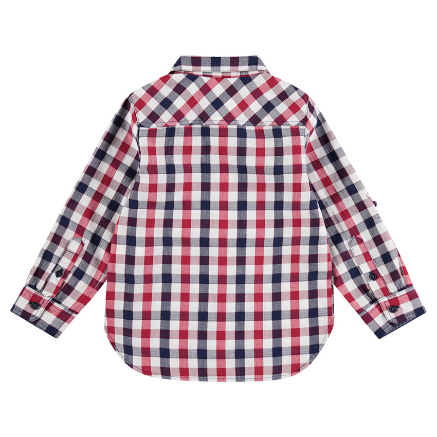 Chemise manches longues à carreaux contrastés avec poches 