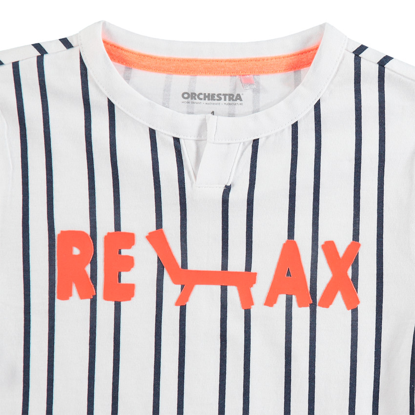 Tee-shirt manches courtes à rayures verticales et message printé 