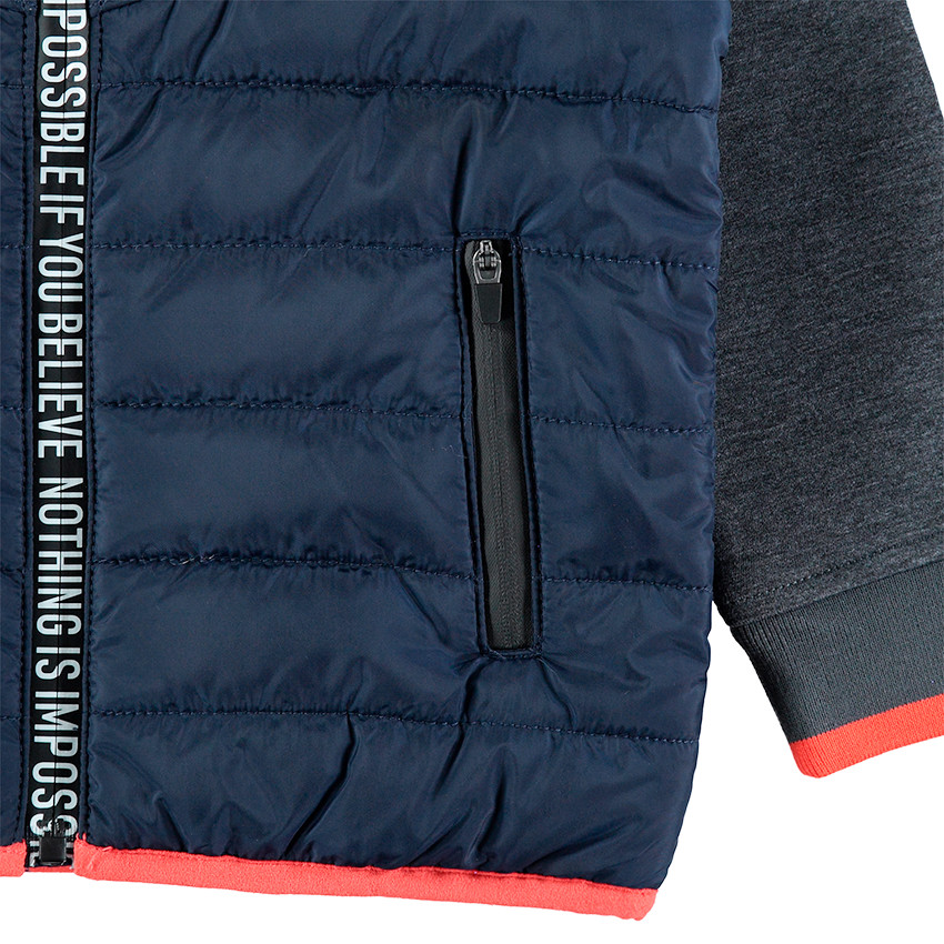 Doudoune bi-matière à capuche avec 3 poches zippées 