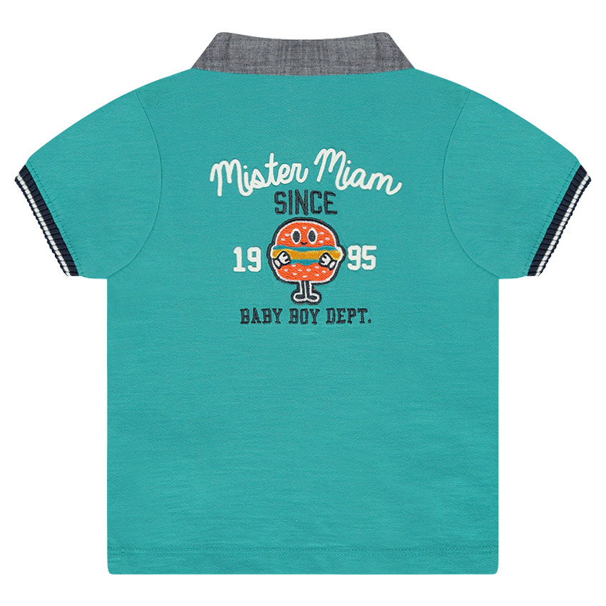 Polo manches courtes rayé avec col en chambray 