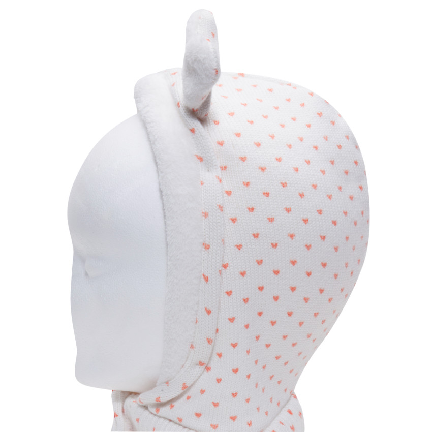 Cagoule en tricot avec oreilles en relief et coeurs  