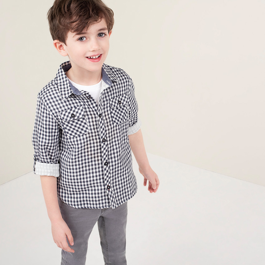 Chemise manches longues à carreaux vichy avec poches 