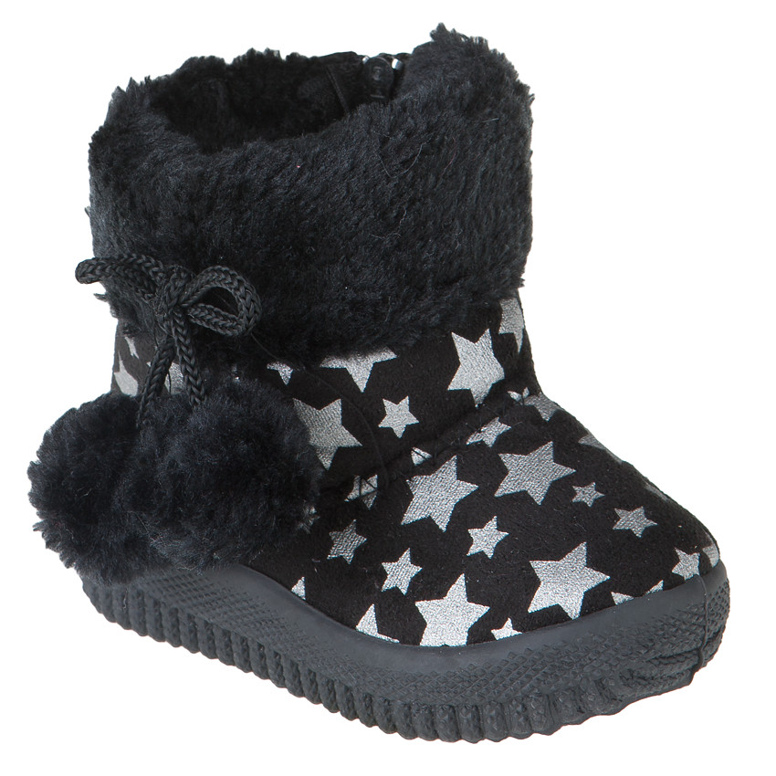 Chaussons bottines fausse fourrure avec pompons et imprimé étoiles 