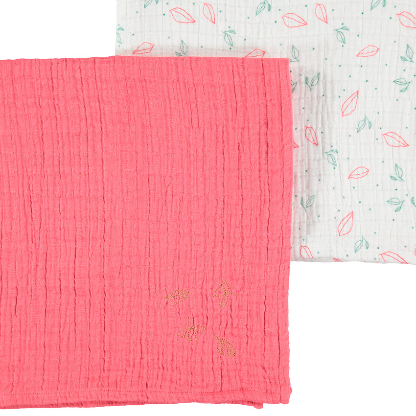 Set de 2 langes en tétra 70 x 70 unie/imprimée 