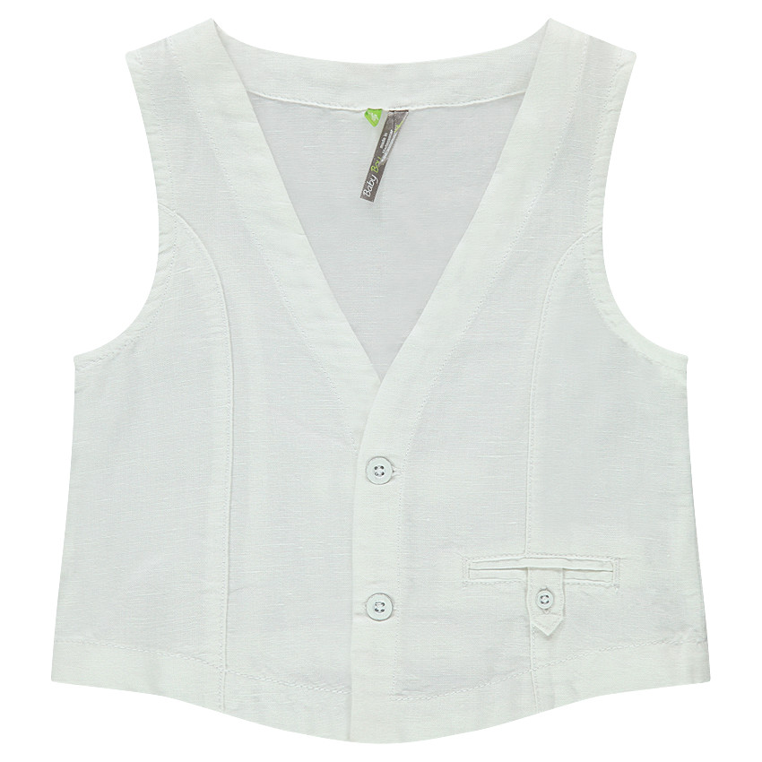 Gilet serveur en lin et coton avec poche passepoilée 