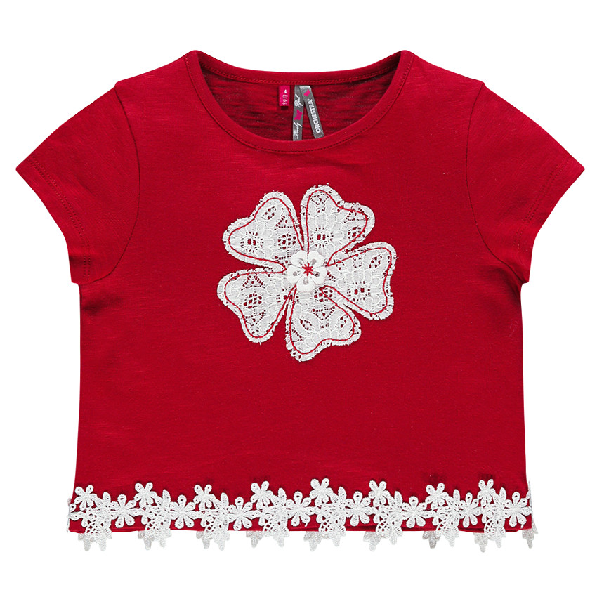 Tee-shirt court manches courtes avec fleurs en dentelle 