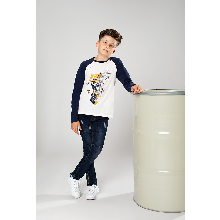 Junior - Jeans effet used et crinkle avec découpes et déchirures 