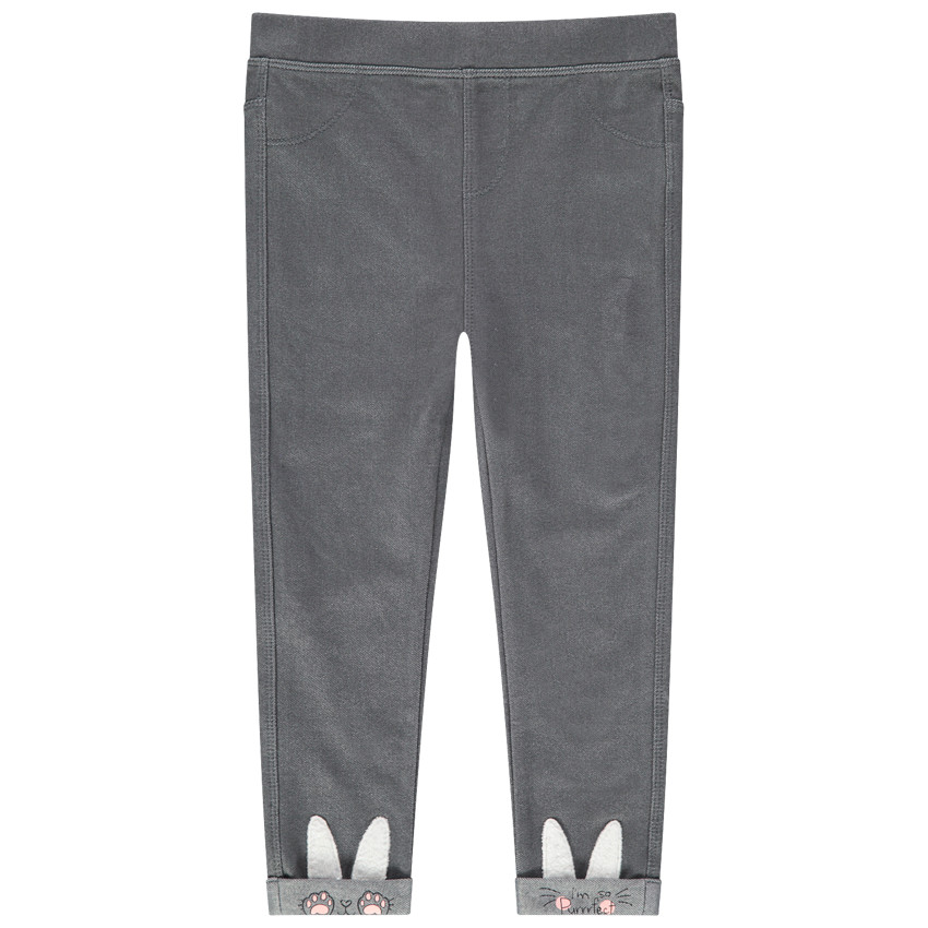 Jegging gris avec lapins sur le bas des jambes 
