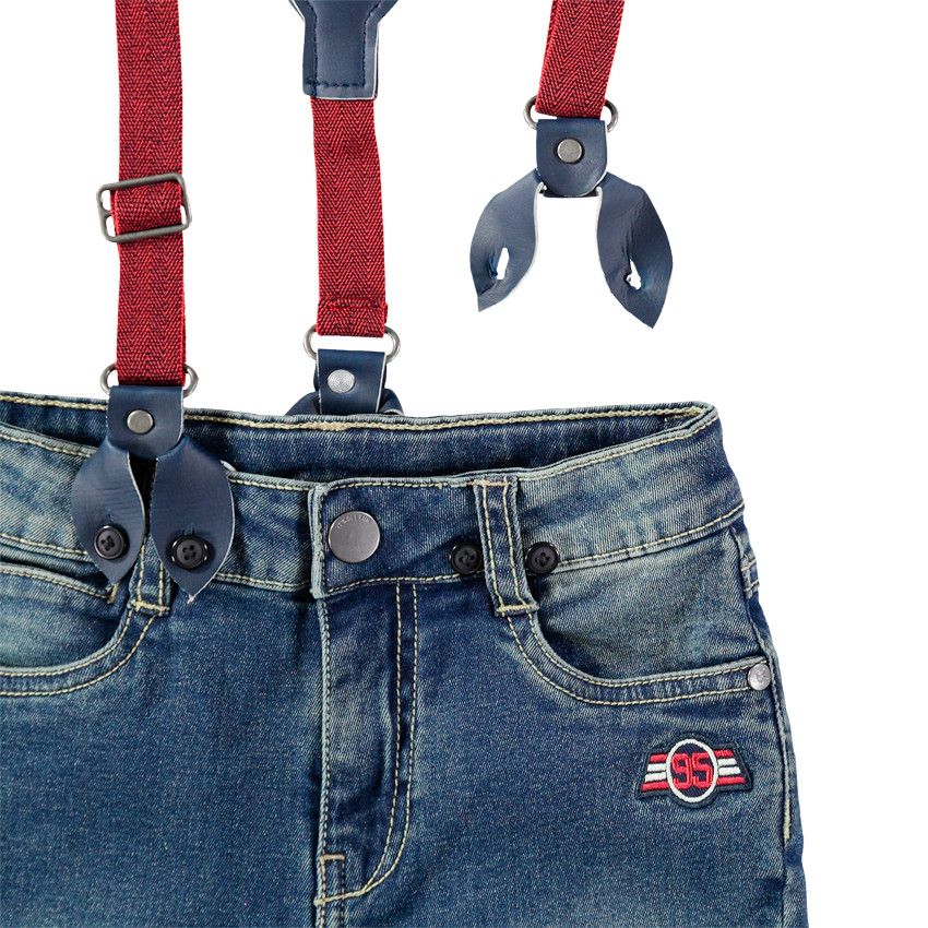 Jeans effet used avec bretelles élastiquées amovibles 