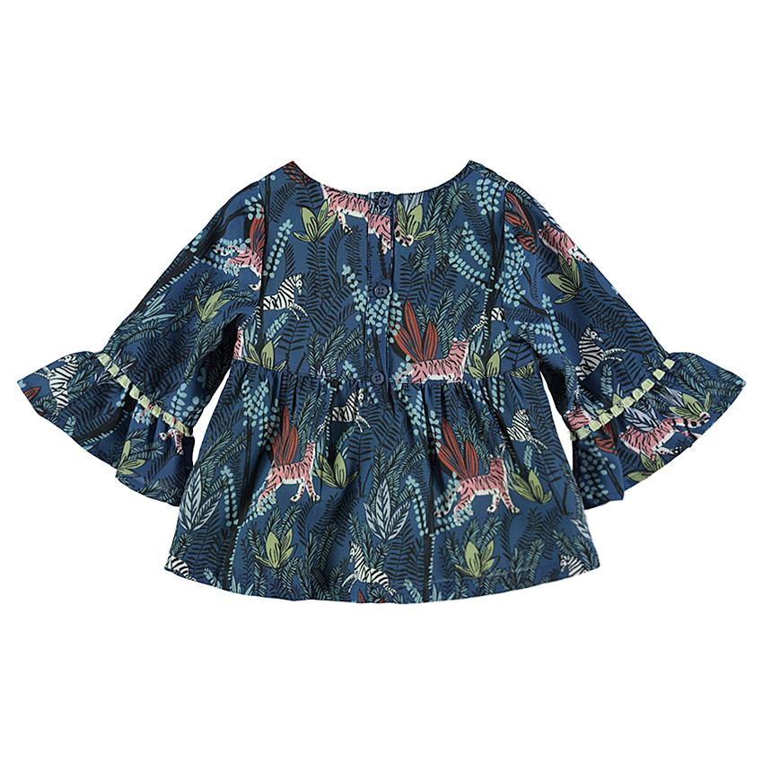 Tunique imprimée à manches évasées et pompons 