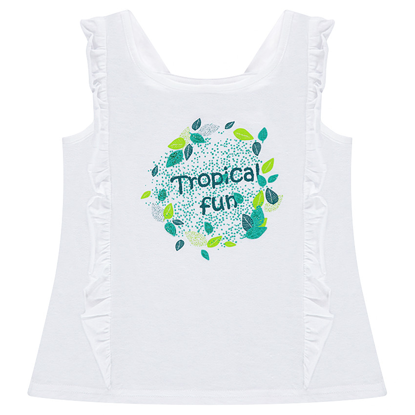 Débardeur en jersey avec volants et print végétal 