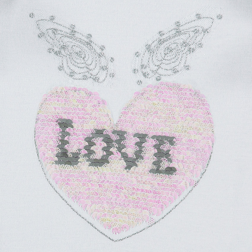 Tee-shirt manches courtes avec coeur en sequins magiques 