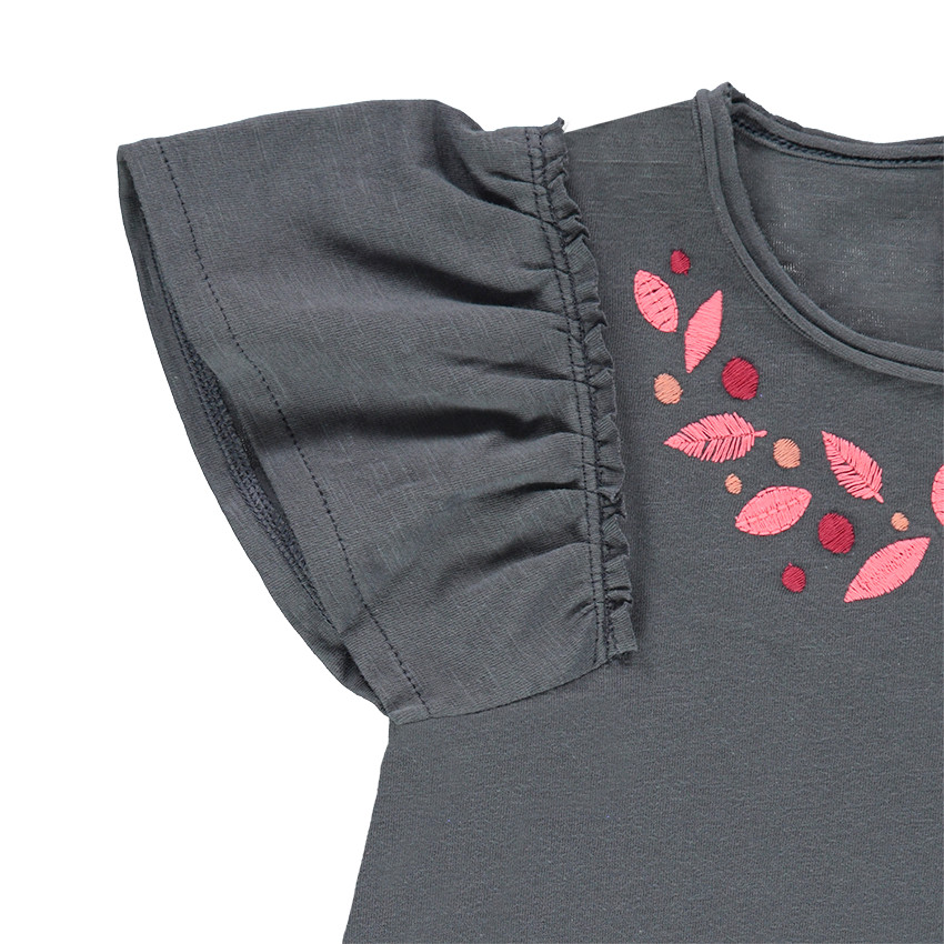Robe manches courtes en jersey avec broderies et volants 