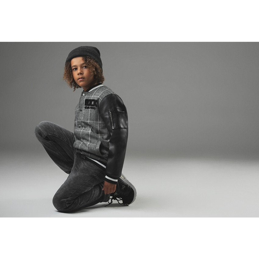 Blouson esprit teddy avec manches en simili et motif pied de poule 