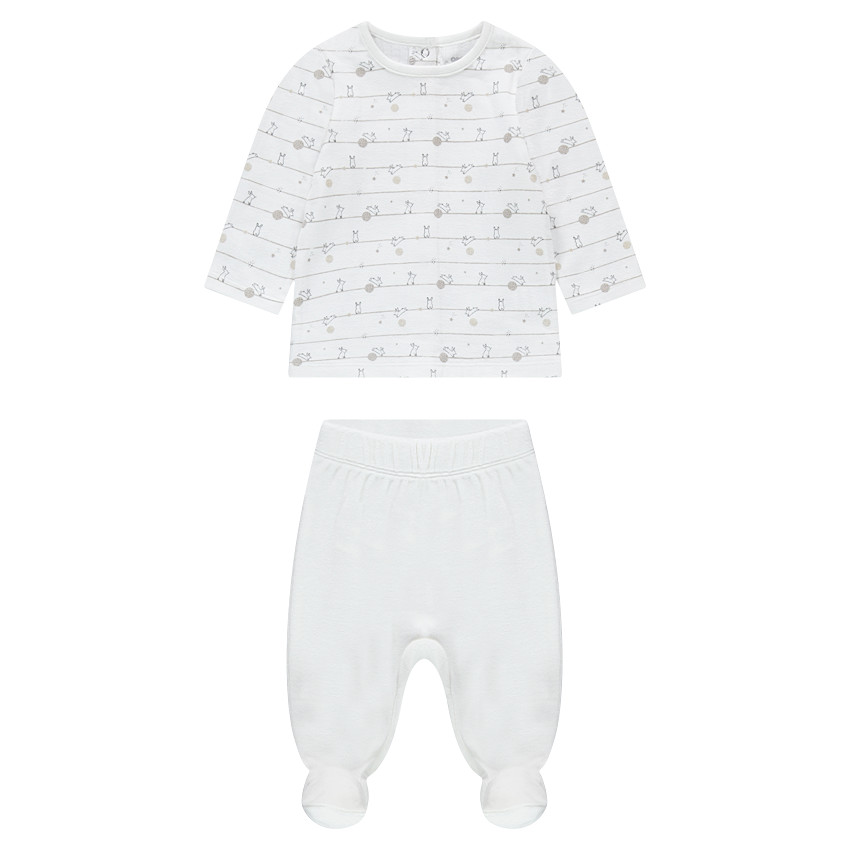 Pyjama avec haut en jersey imprimé et bas en velours uni 