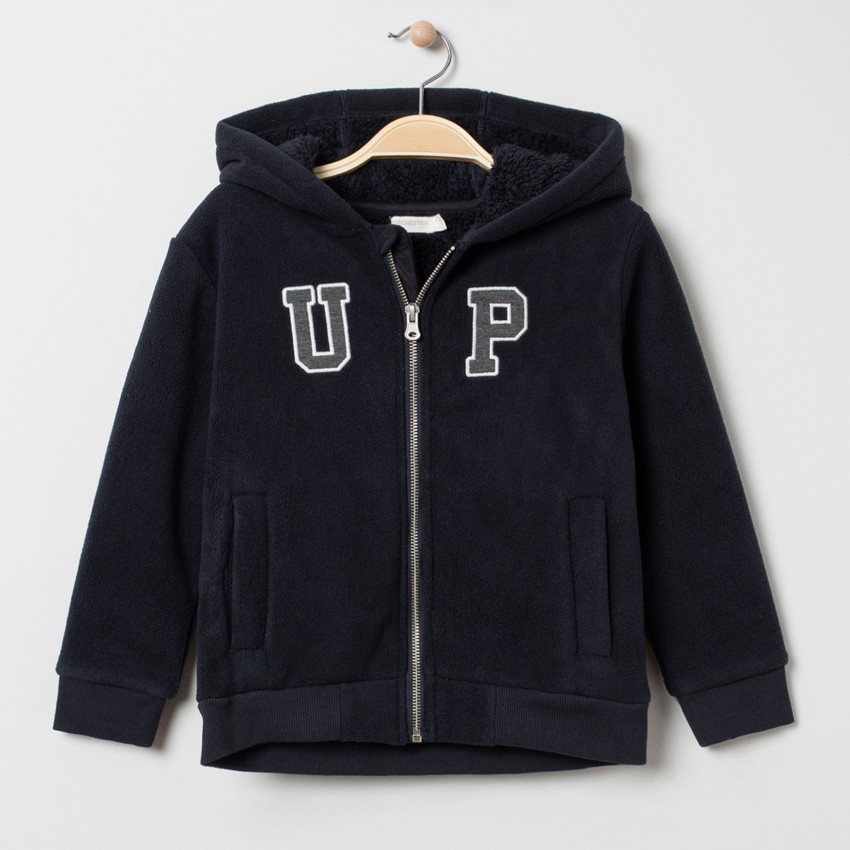 Veste à capuche en molleton doublée sherpa à lettres brodées 