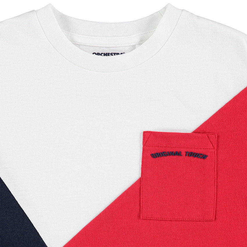 Junior - Set met 2 bijpassende T-shirts met lange mouwen effen / met contrasterende banden en zakje 