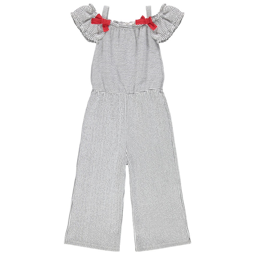 Combinaison longue à rayures all-over et épaules dénudées 