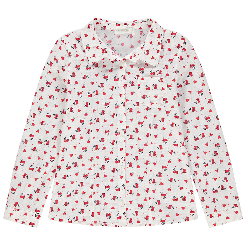 Chemise manches longues à coeurs imprimés all-over 
