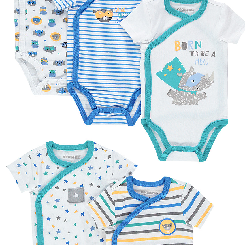 Lot de 5 bodies manches courtes avec imprimés fantaisie 