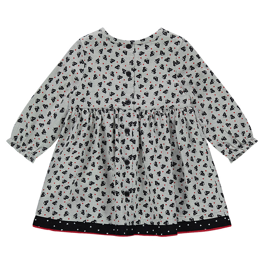 Robe manches longues imprimée chats all-over avec noeud en velours 