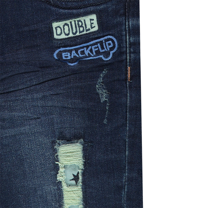 Bermuda en jeans effet used avec imprimé étoiles et badges 