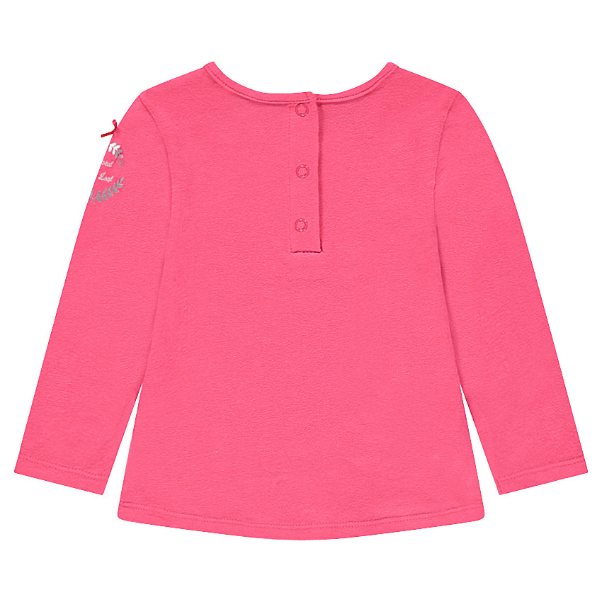 Tee-shirt manches longues rose avec print et noeud 