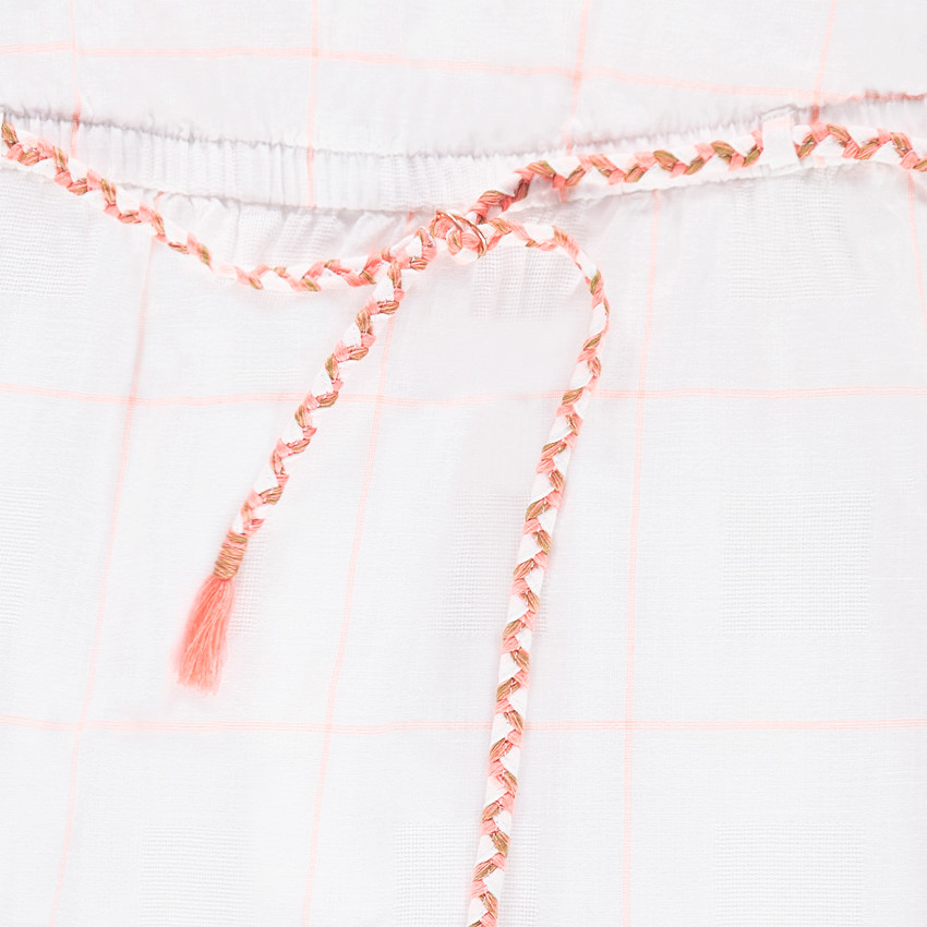 Junior - Robe en voile de coton à carreaux avec volants et ceinture 