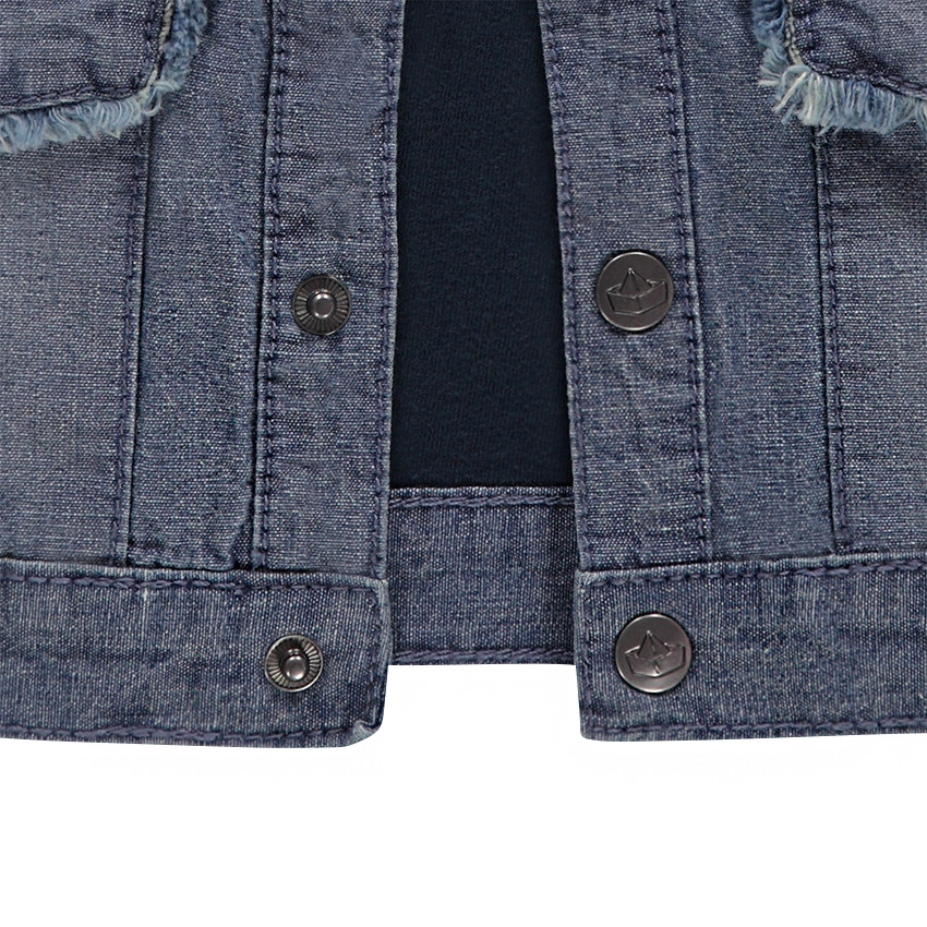Veste en jeans effet used avec badge patché 