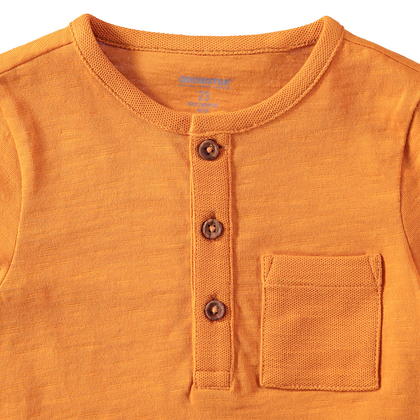 T-shirt manches longues en jersey slub avec poche plaquée 