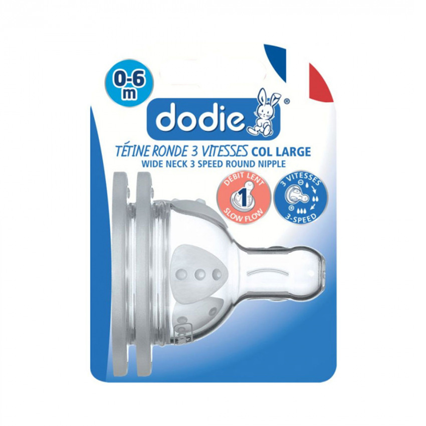 Lot de 2 tétines plates à col large 3 vitesses silicone 0-6 mois - Débit lent 